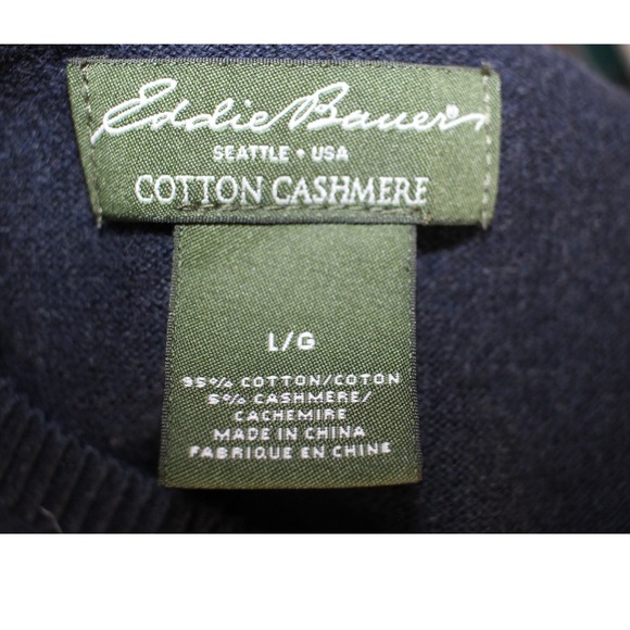 Eddie Bauer Cotton Cashmere V Neck Sweater L Navy Blue - Picture 3 of 5